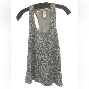 Alice + Olivia Silver Sequin Tank Top Scoop Neck Racerback